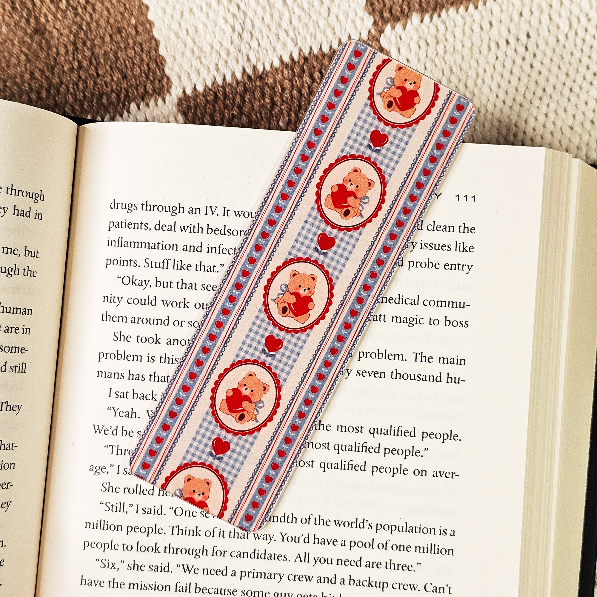 Gingham Teddy Bear Hearts Bookmark
